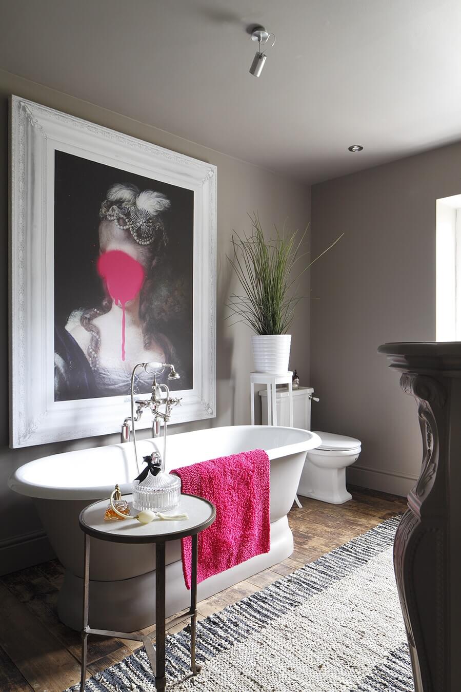 Bathroom with Madame Blush canvas by Mineheart