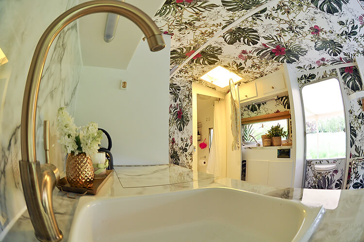 Brass tap in a renovated vintage caravan