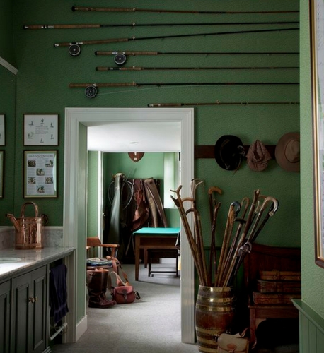 Fishing rod display in boot room